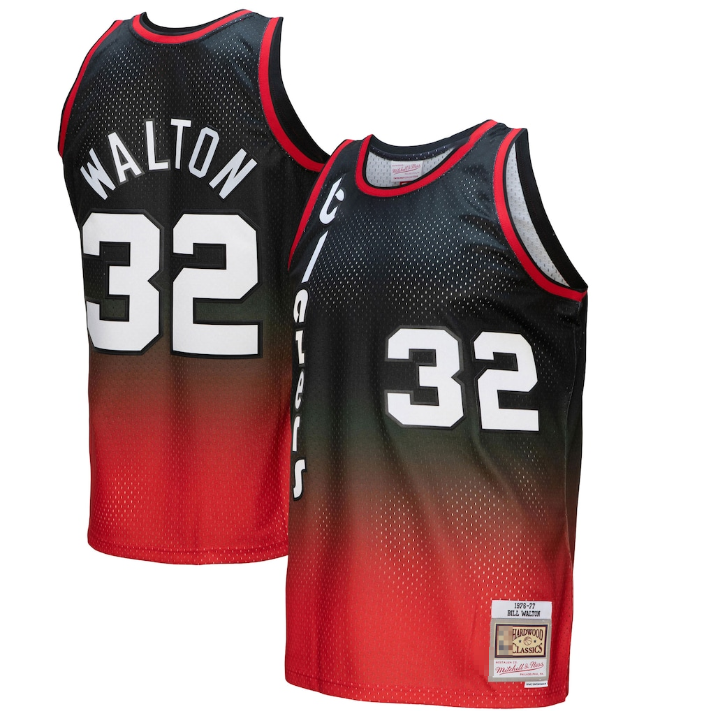 Edoa PT.Blazers #32 Bill Walton Mitchell & Ness RedBlack 1976--1977 Hardwood Classics Fadeaway Swingman Player Jerseys