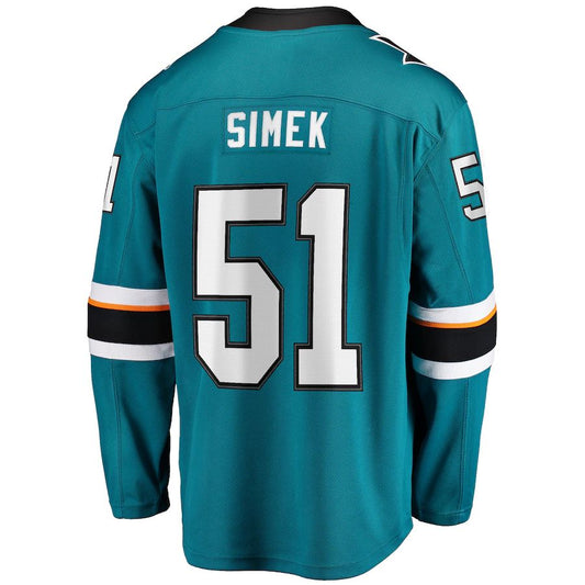 SJ.Sharks #51 Radim Simek Fanatics Branded Home Breakaway Player Jersey Teal Stitched American Hockey Jerseys