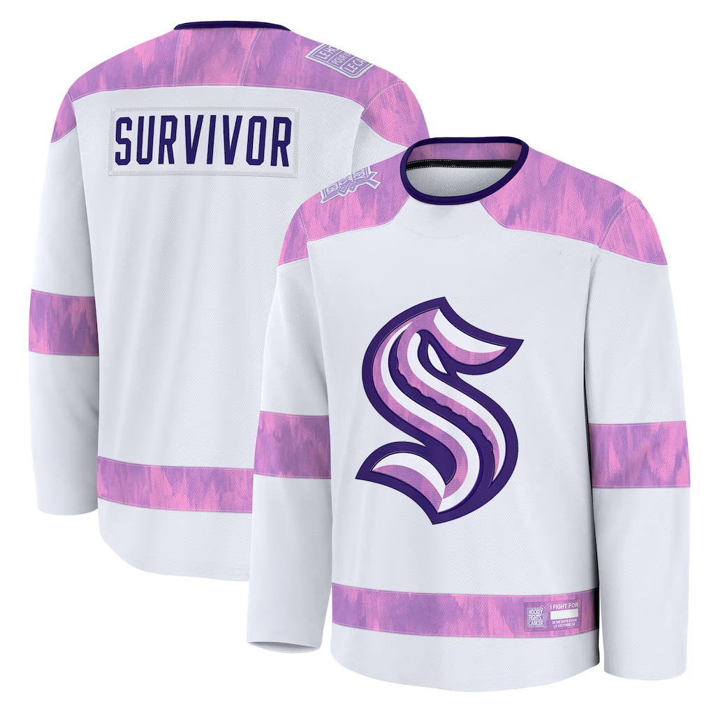 Gdoa S.Kraken White Hockey Fights Cancer Survivor Practice Jerseys