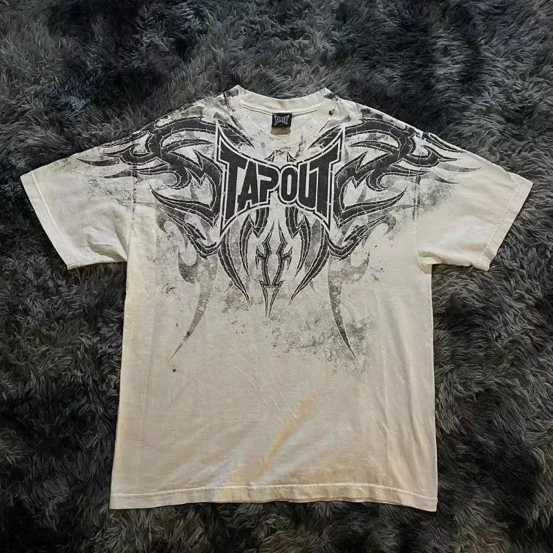 Cheap T-shirt Jerseys Y2K Tapout New men T Shirt Letter Graphic Print Oversized tops Punk Rock Round Neck Tops Harajuku street Hip Hop Pure cotton tee