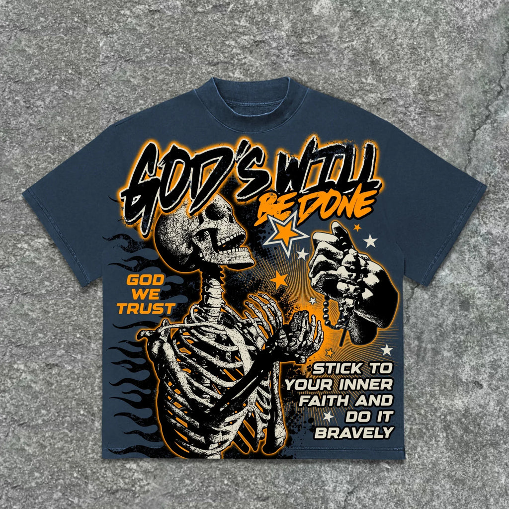 Cheap T-shirt Jerseys The 2025 3d Tshirt God's Will Skull Retro Pattern T-shirt Printed Graphic Men And Women Y2K Oversized T-shirt Street Wear