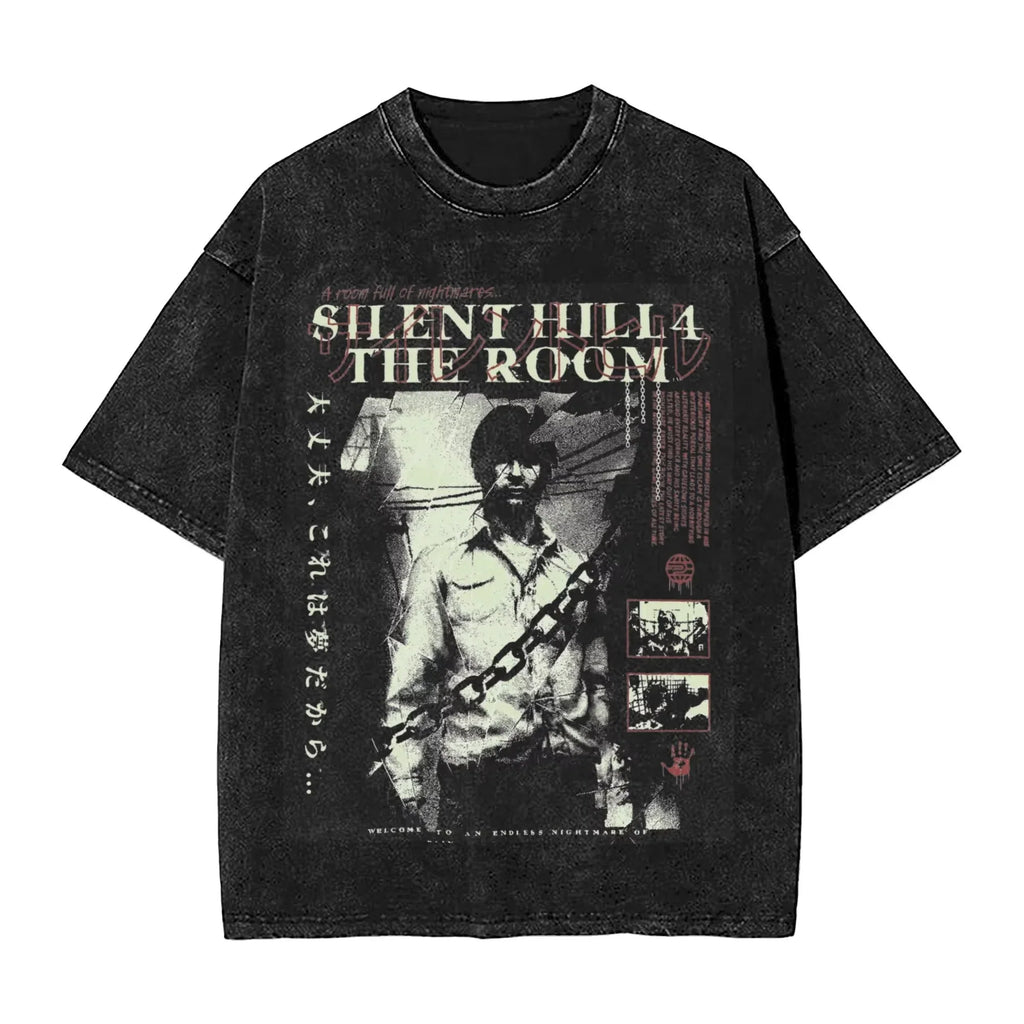 Cheap T-shirt Jerseys Washed T Shirts Horror Silent Hill Heavens Night Hip Hop T-Shirt Street  Streetwear Short Sleeve Printed Tops Tees Men Women