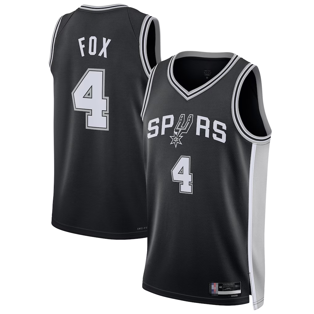 Edoa SA.Spurs #4 De'Aaron Fox Black Swingman Player Jerseys - Icon Edition
