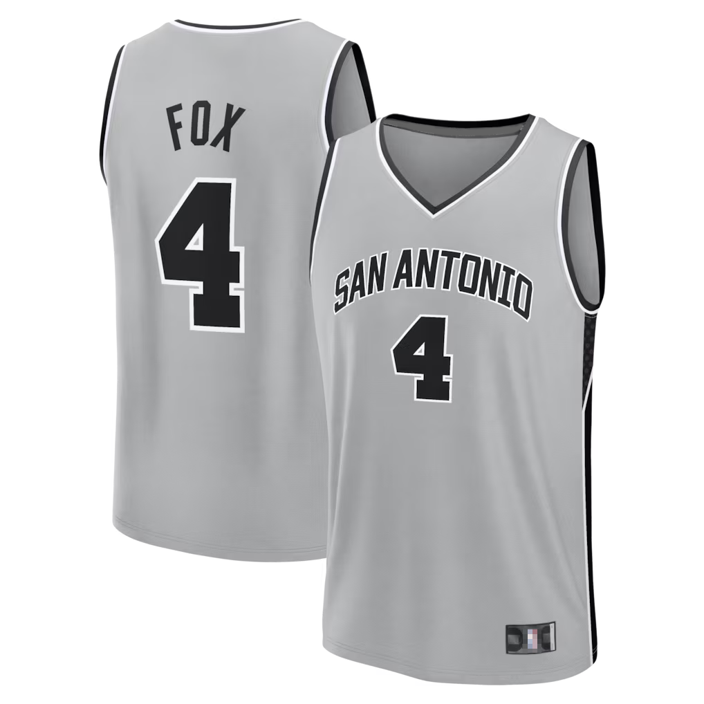 Edoa SA.Spurs #4 De'Aaron Fox Fanatics Silver Fast Break Jerseys - Statement Edition