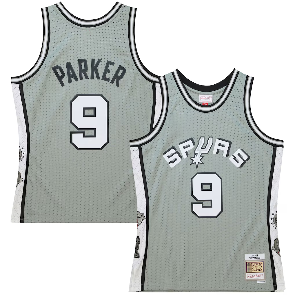 Edoa SA.Spurs #9 Tony Parker Mitchell & Ness Gray Hall of Fame Class of 2023 Throwback Swingman Jerseys