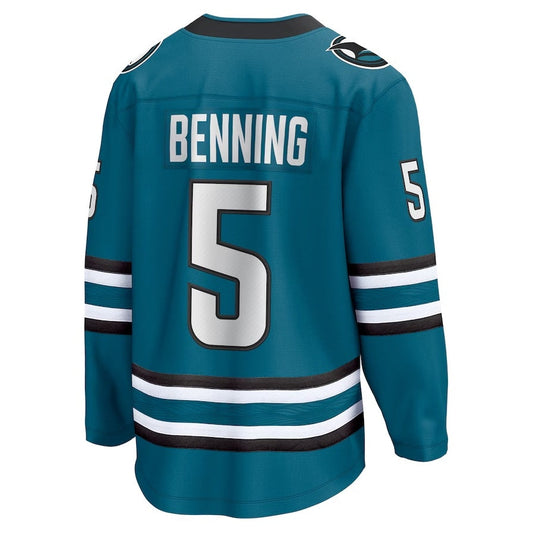 SJ.Sharks #5 Matt Benning Fanatics Home Breakaway Jersey - Teal Stitched American Hockey Jerseys