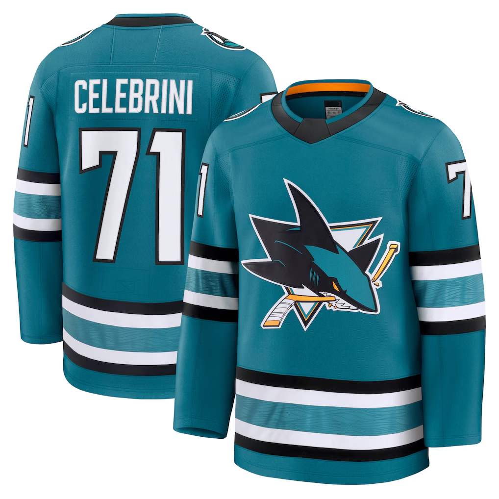 Gdoa S.Jose Sharks #71 Macklin Celebrini Teal Home Premium Jerseys
