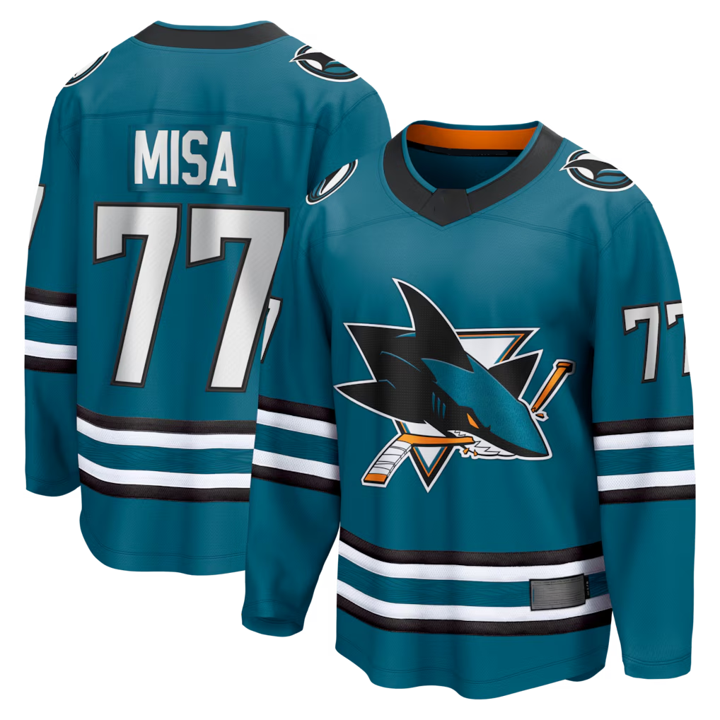 Gdoa S.Jose Sharks #77 Michael Misa Teal Breakaway Jerseys