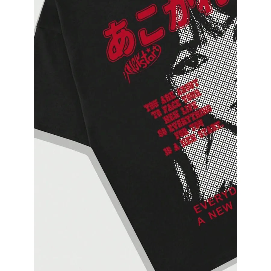 Cheap T-shirt Jerseys【New Arrival】Harajuku Y2K Anime Girl "Everyday is a New Day" Graphic T-Shirt | Grunge Black Cotton Tee