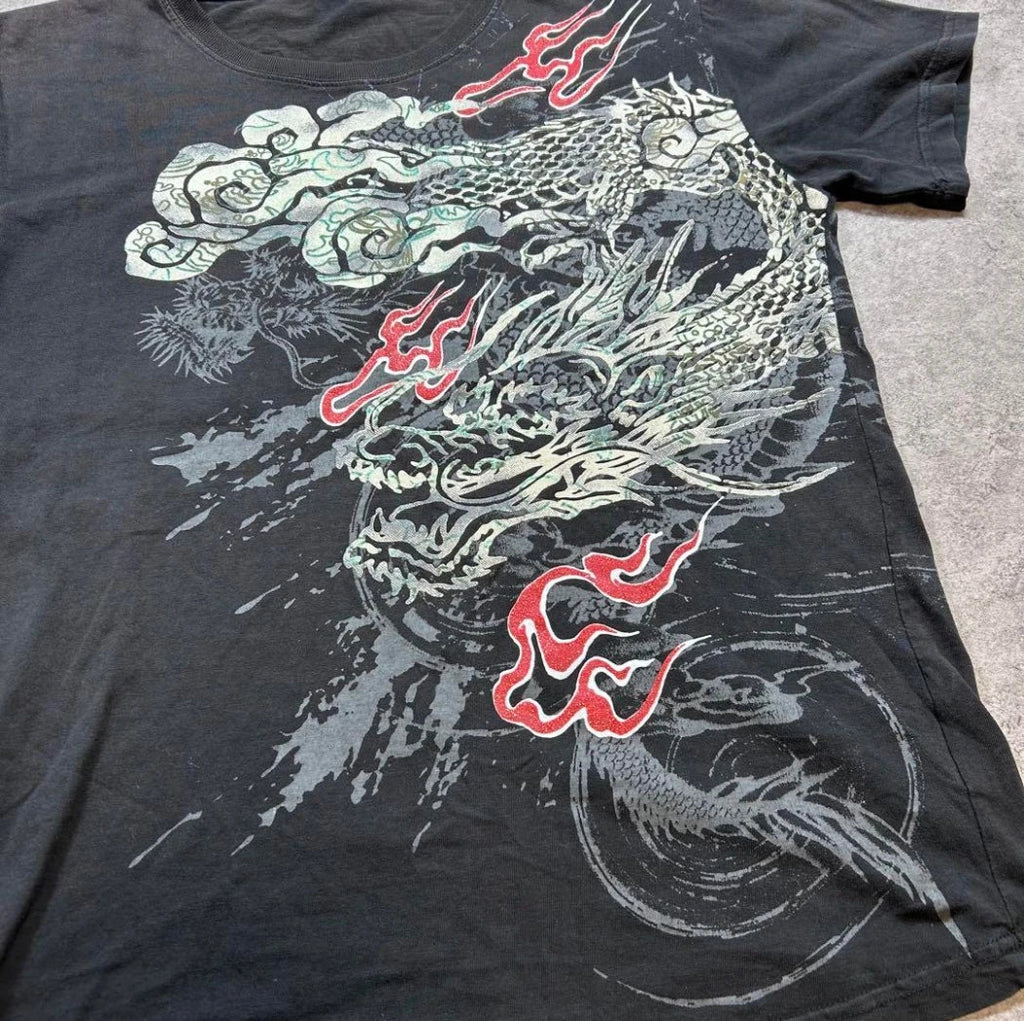 Cheap T-shirt Jerseys Japanese Y2K Retro Dragon Pattern T-shirt Men Women Tide Short Sleeves Summer Pure Cotton Tops