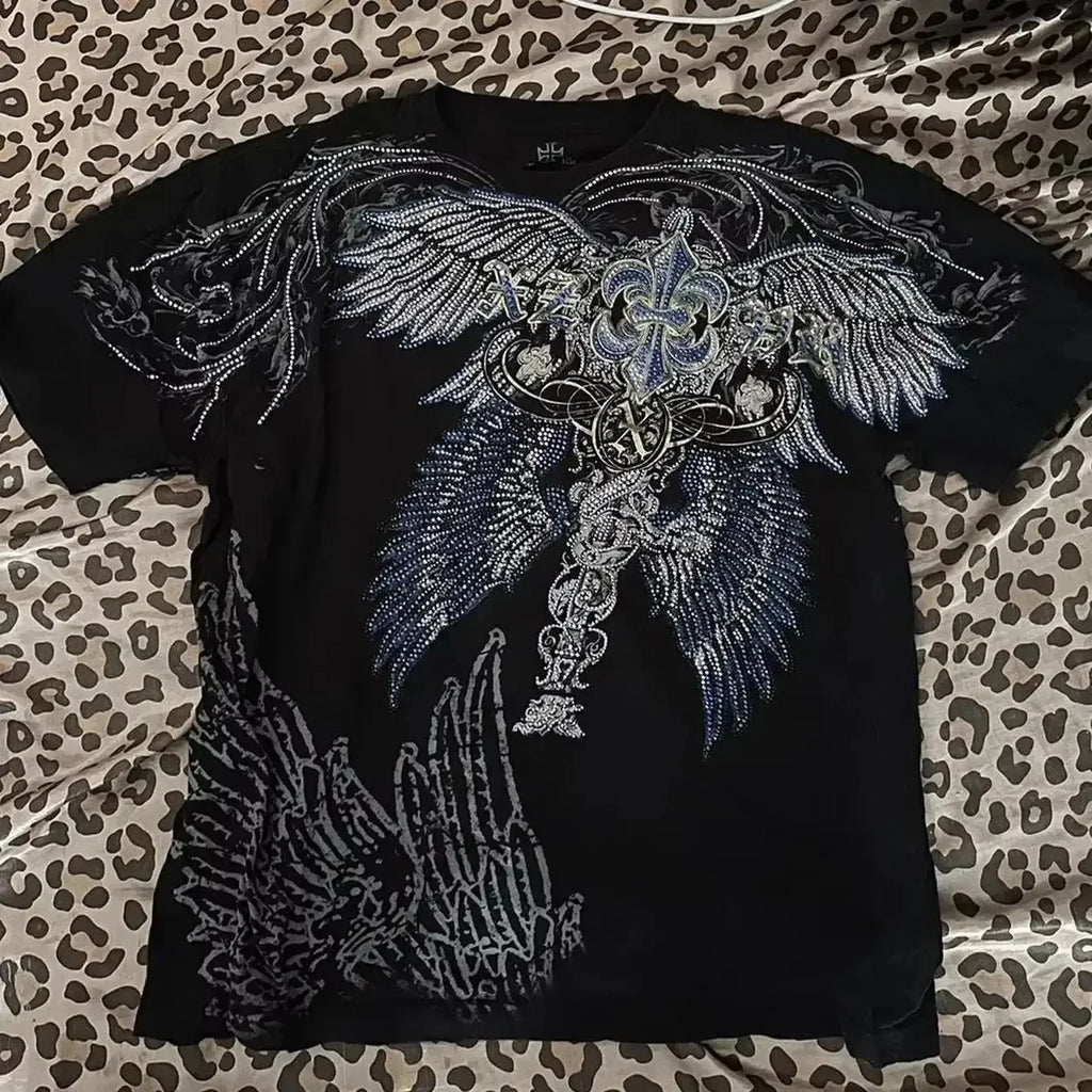 Cheap T-shirt Jerseys Retro Xtreme Angel Wing Men Yellow Short Sleeves Harajuku High Street American Fashion T-shirt Man Women Summer Tops