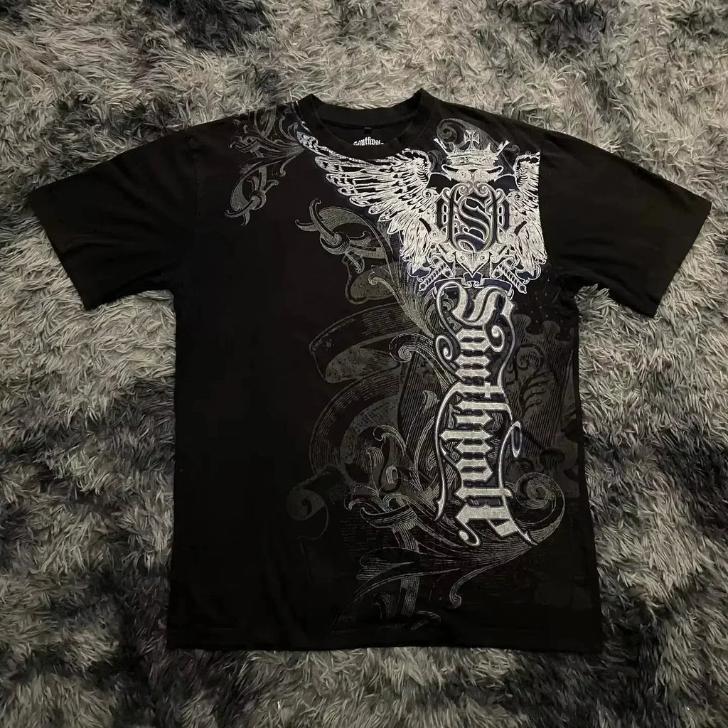 Cheap T-shirt Jerseys Classic Y2K Gothic Style T-shirt Print Oversized High Street Shirts Gothic Round Neck Cotton Tops New Mens Women T Shirt