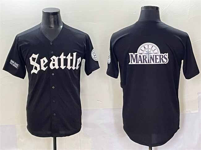 Seattle Mariners Team Big Logo Black 'Deep Sea Gothic Edition' Vapor Premier Limited Stitched Baseball Jersey