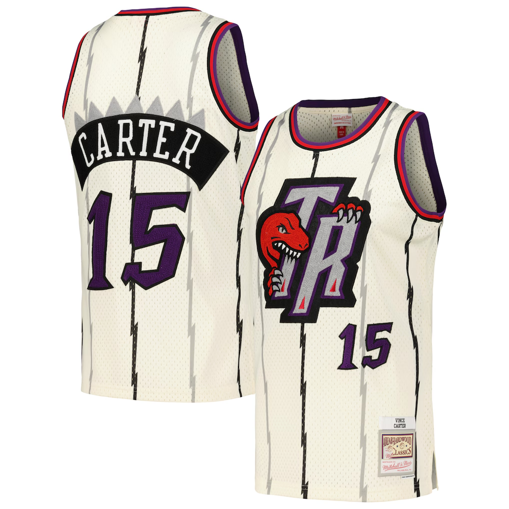 Edoa T.Raptors #15 Vince Carter Mitchell & Ness Cream Chainstitch Swingman Jerseys