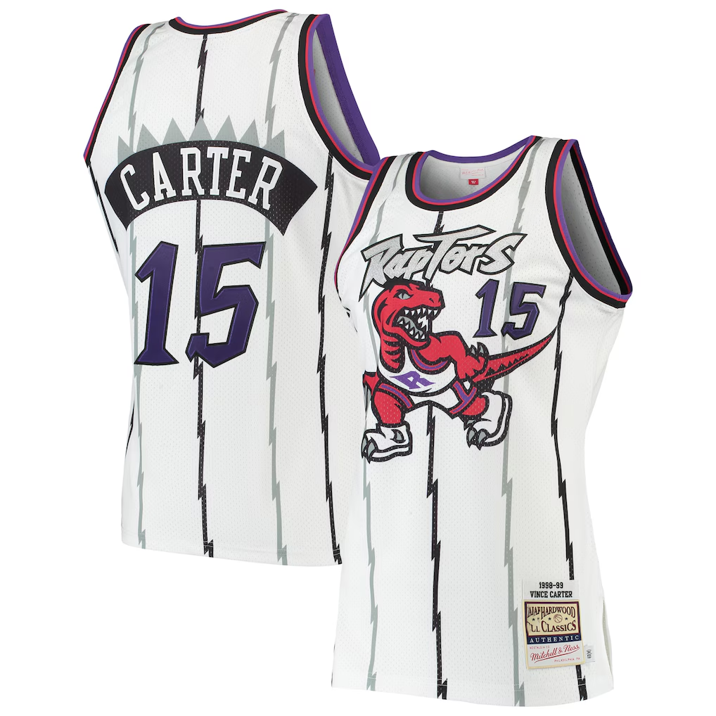 Edoa T.Raptors #15 Vince Carter Mitchell & Ness White 1998-99 Hardwood Classics Authentic Jerseys