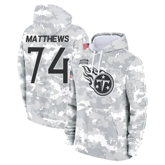 T.Titans #74 Bruce Matthews Player Arctic Camo Salute To Service Hoodies Game Football Jerseys