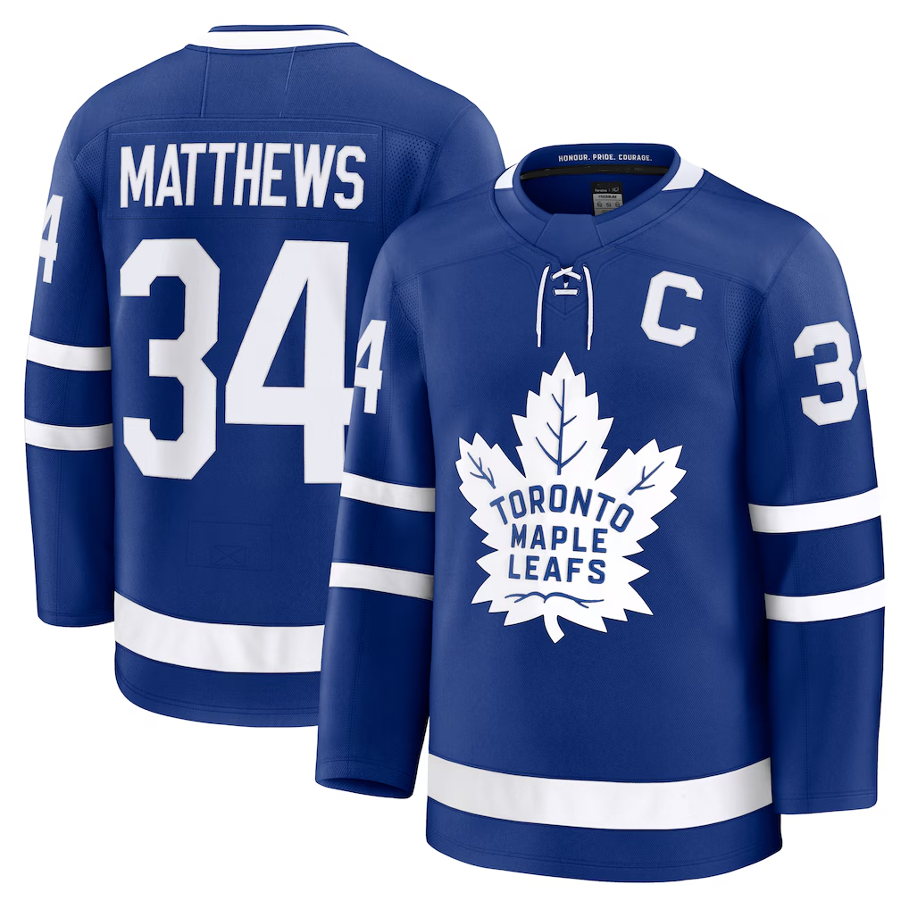 Gdoa T.Maple Leafs #34 Auston Matthews Blue Captain Patch Home Premium Jerseys