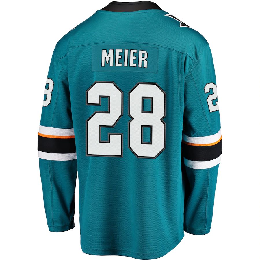 SJ.Sharks #28 Timo Meier Fanatics Branded Home Premier Breakaway Player Jersey  Teal Stitched American Hockey Jerseys