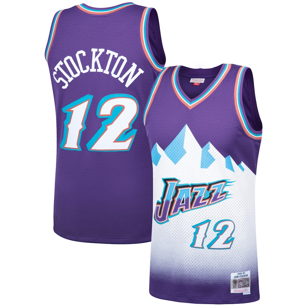 Edoa U.Jazz #12 John Stockton Mitchell & Ness Purple Hardwood Classics Swingman Jerseys