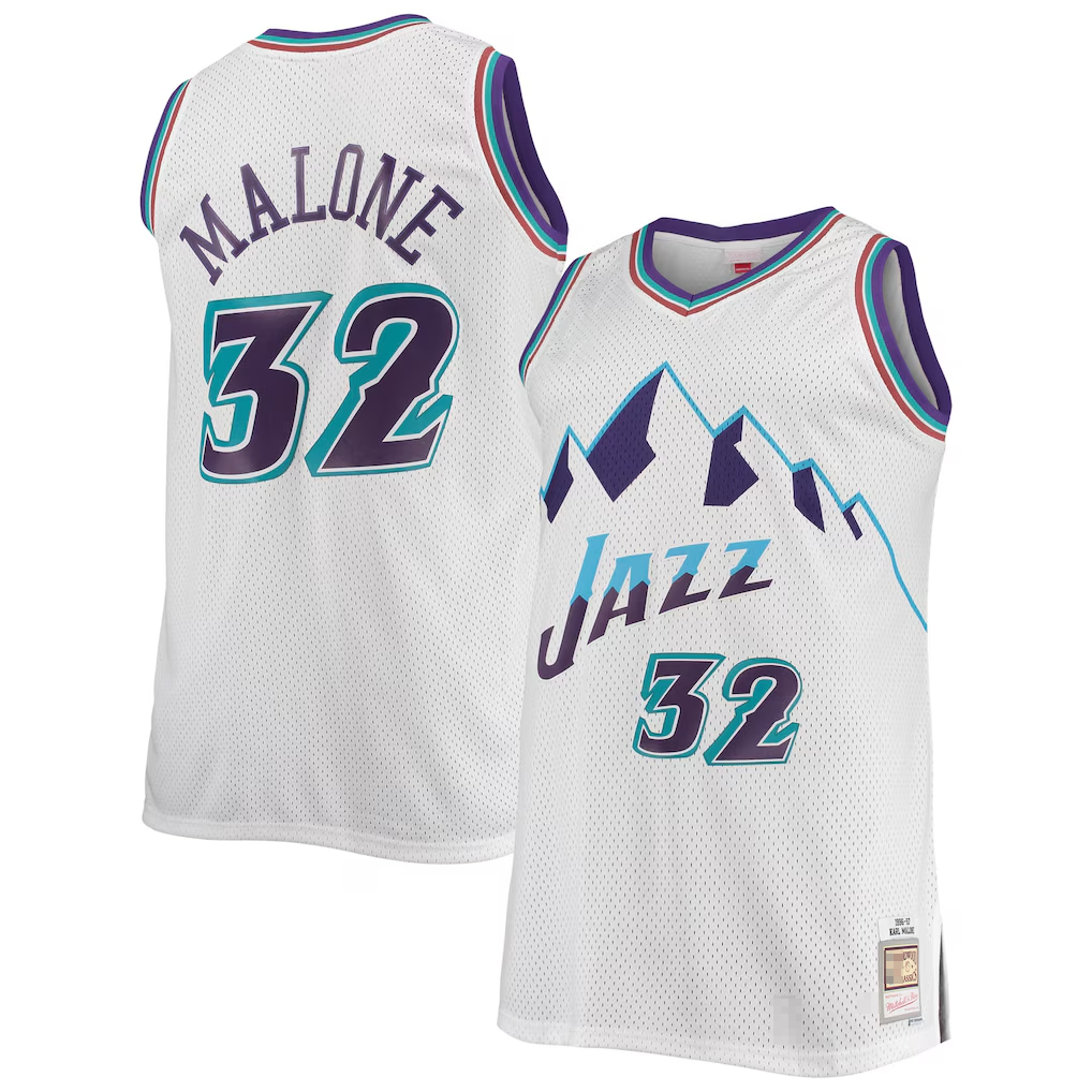 Edoa U.Jazz #32 Karl Malone Mitchell & Ness White 1996-1997 Big & Tall Hardwood Classics Swingman Jerseys