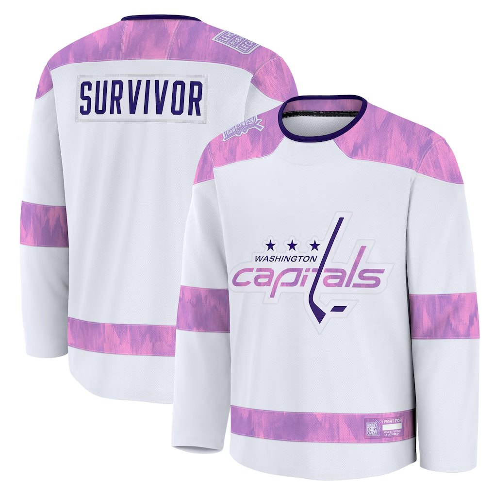 Gdoa W.Capitals White Hockey Fights Cancer Survivor Practice Jerseys
