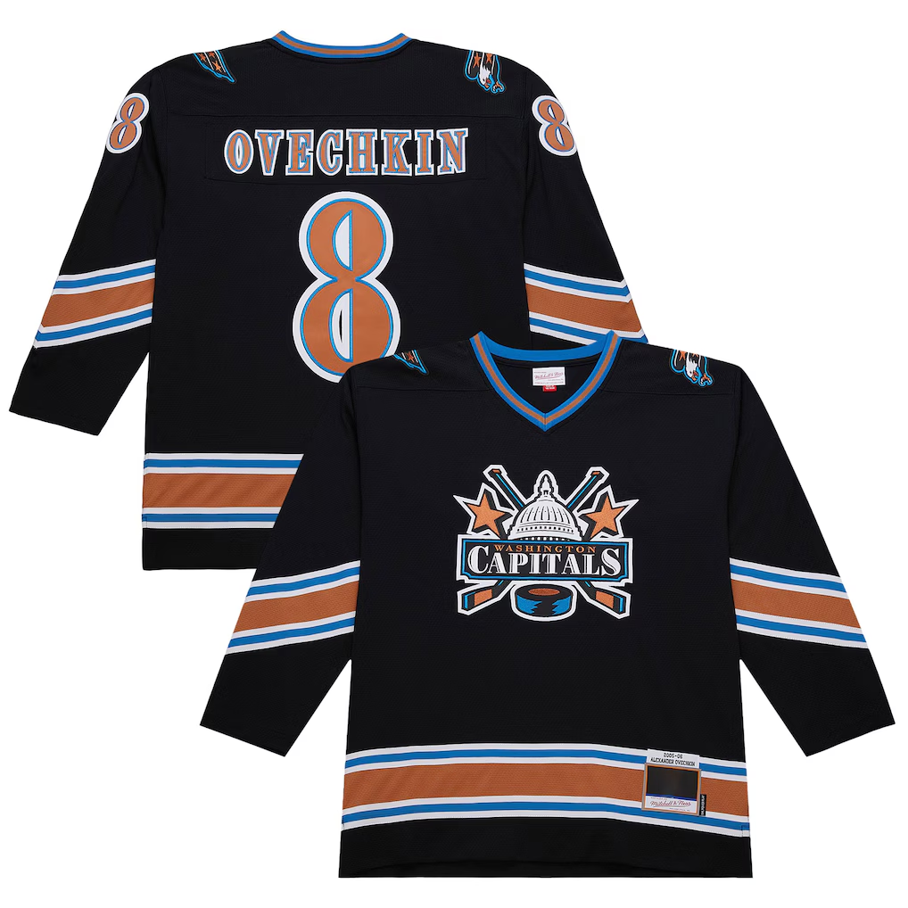 Gdoa W.Capitals #8 Alexander Ovechkin Mitchell & Ness Black 2005-06 Power Play Jerseys