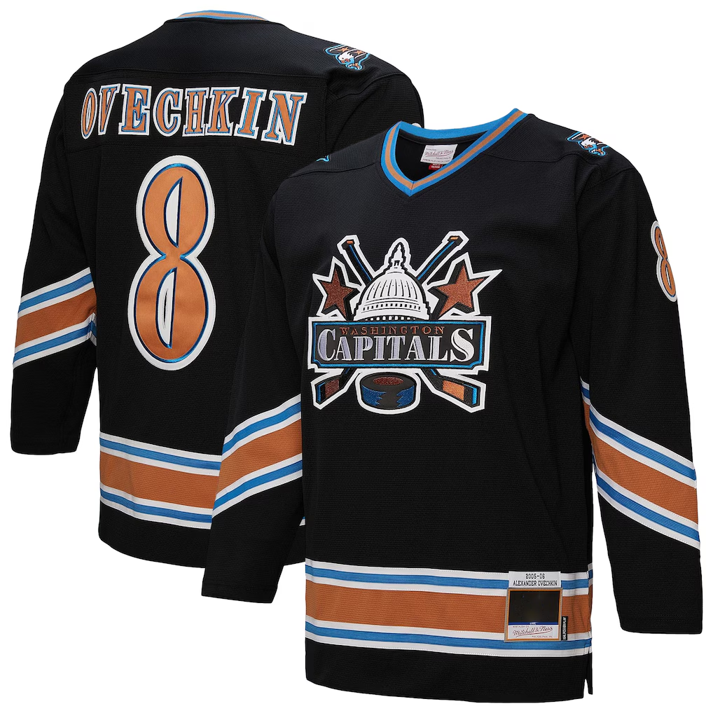 Gdoa W.Capitals #8 Alexander Ovechkin Mitchell & Ness Black 2005-06 Power Play Jerseys
