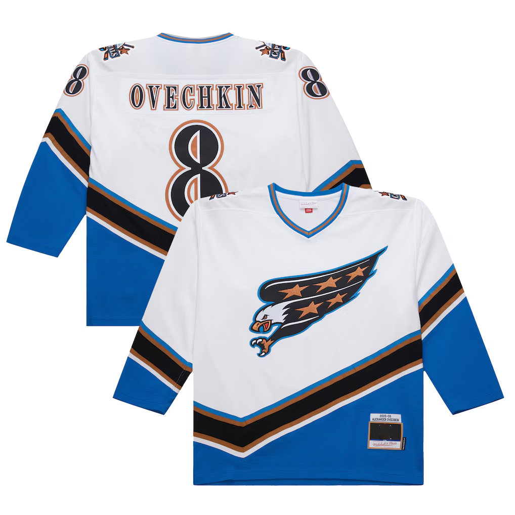 Gdoa W.Capitals #8 Alexander Ovechkin Mitchell & Ness White 2005-06 Power Play Jerseys