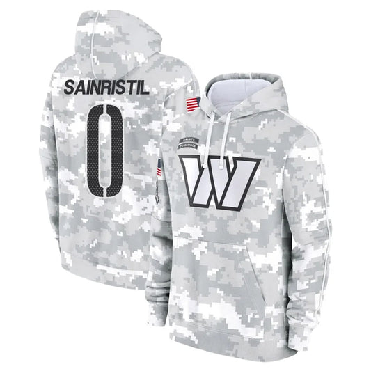 W.Commanders #0 Mike Sainristil Player Arctic Camo Salute to Service Hoodies Football Jerseys