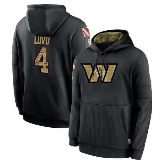 W.Commanders #4 Frankie Luvu Player Black Salute to Service Hoodies Football Jerseys