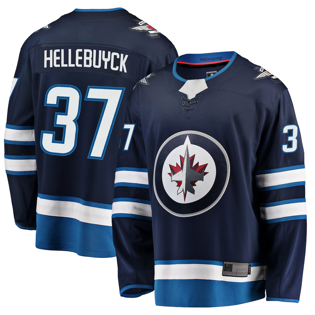 Gdoa W.Jets #37 Connor Hellebuyck Navy Breakaway Replica Jerseys