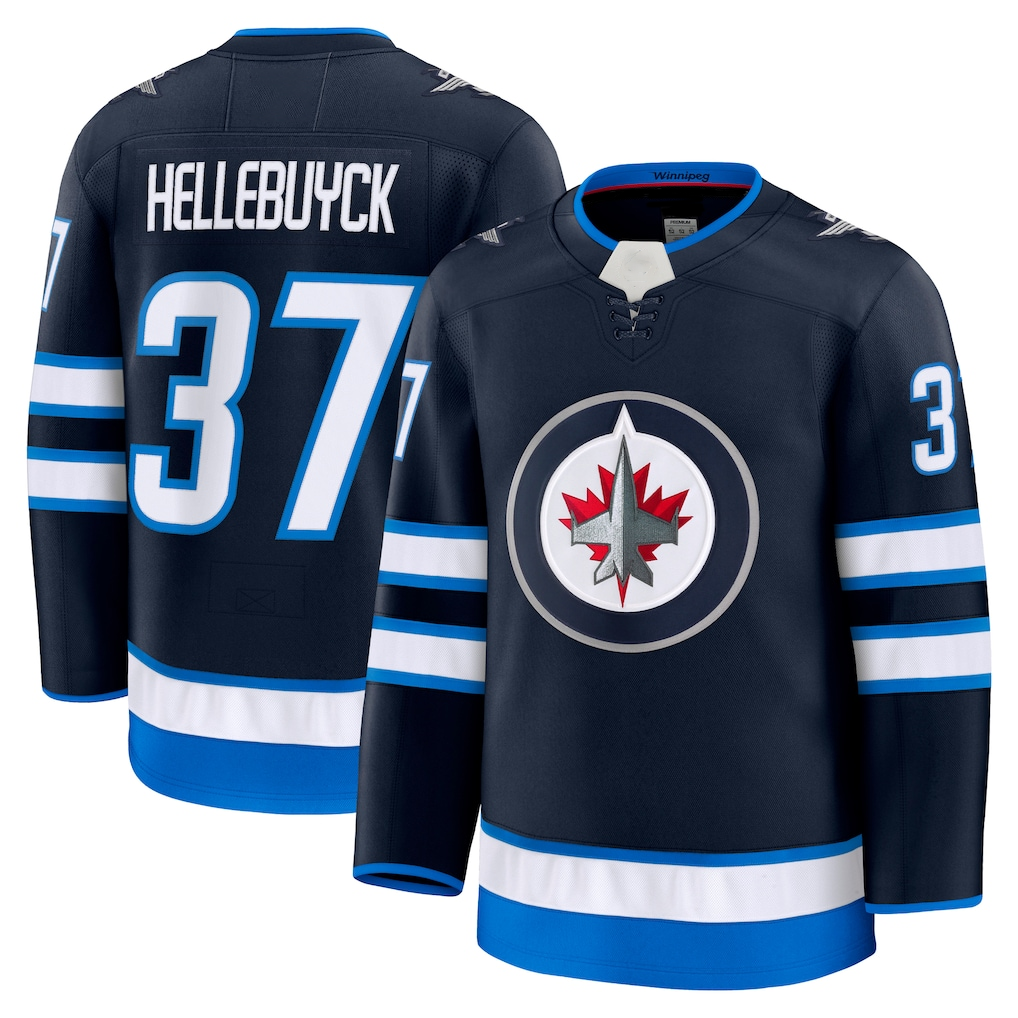 Gdoa W.Jets #37 Connor Hellebuyck Navy Home Premium Jerseys