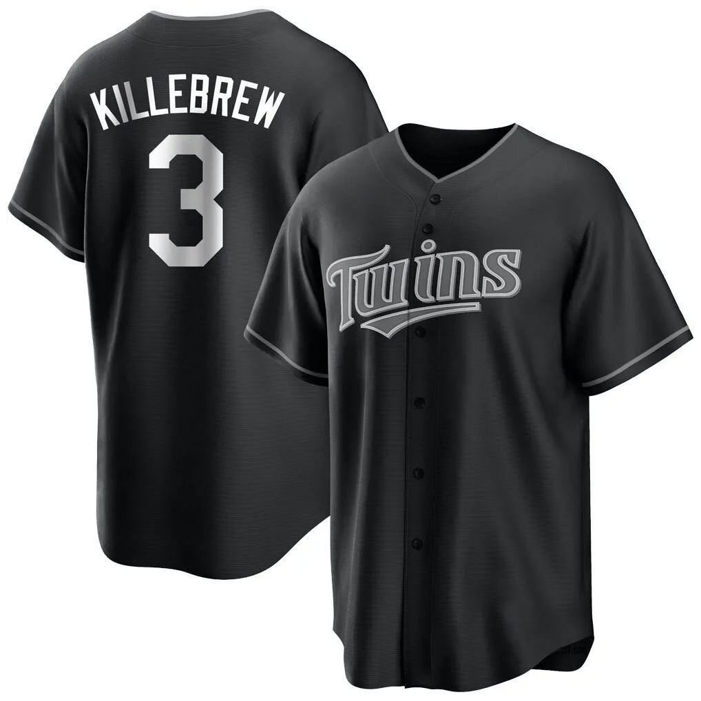 M.Twins #3 Harmon Killebrew Player Black Home Game Fdoa Stitched Jerseys