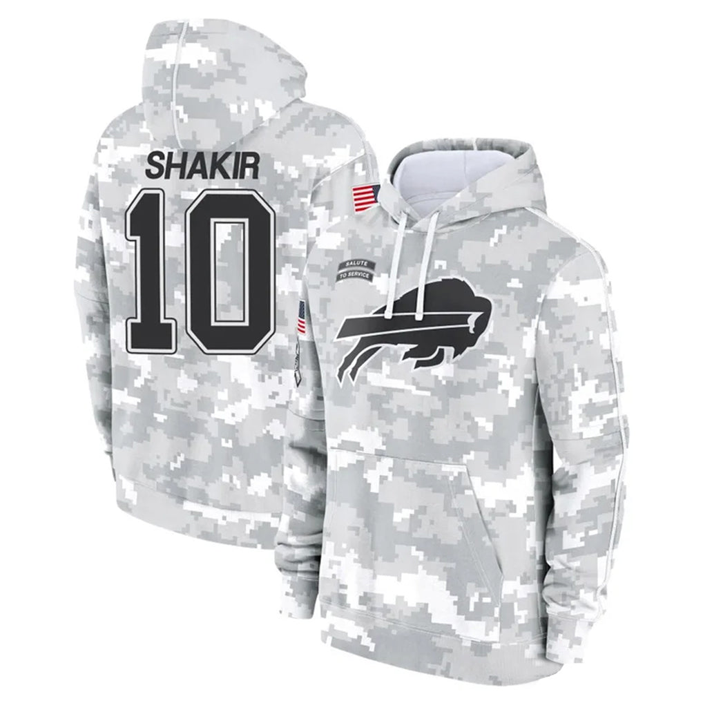 B.Bills #10 Khalil Shakir Player Arctic Camo Salute to Service Hoodies Limited Gdoa Stitched Jerseys