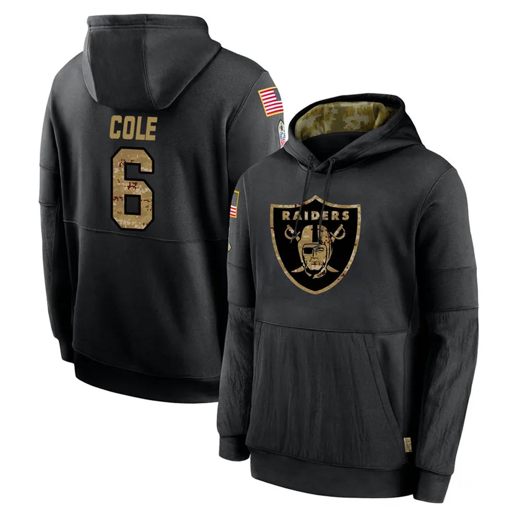LV.Raiders #6 A.J. Cole Player Black Salute to Service Hoodies Limited Game Gdoa Stitched Jerseys