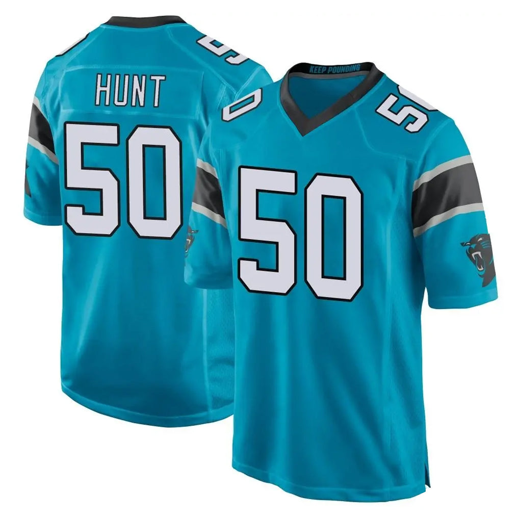 C.Panthers #50 Robert Hunt Player Blue Game Gdoa Stitched Jerseys