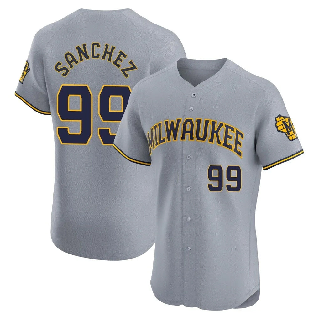 M.Brewers #99 Gary Sanchez Player Gray Home Limited Elite Fdoa Stitched Jerseys