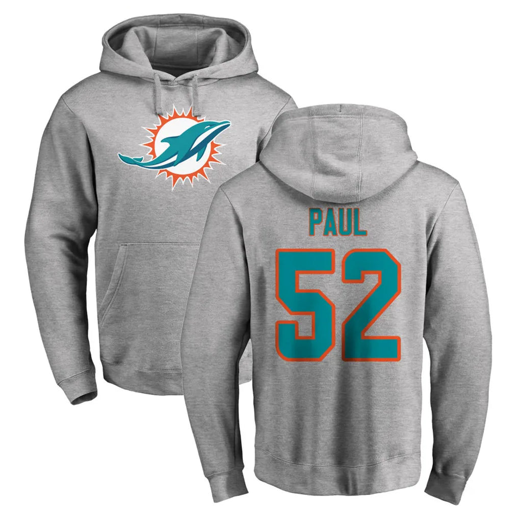 M.Dolphins #52 Patrick Paul Player Gray LOGO Pullover Hoodies Limited Gdoa Stitched Jerseys