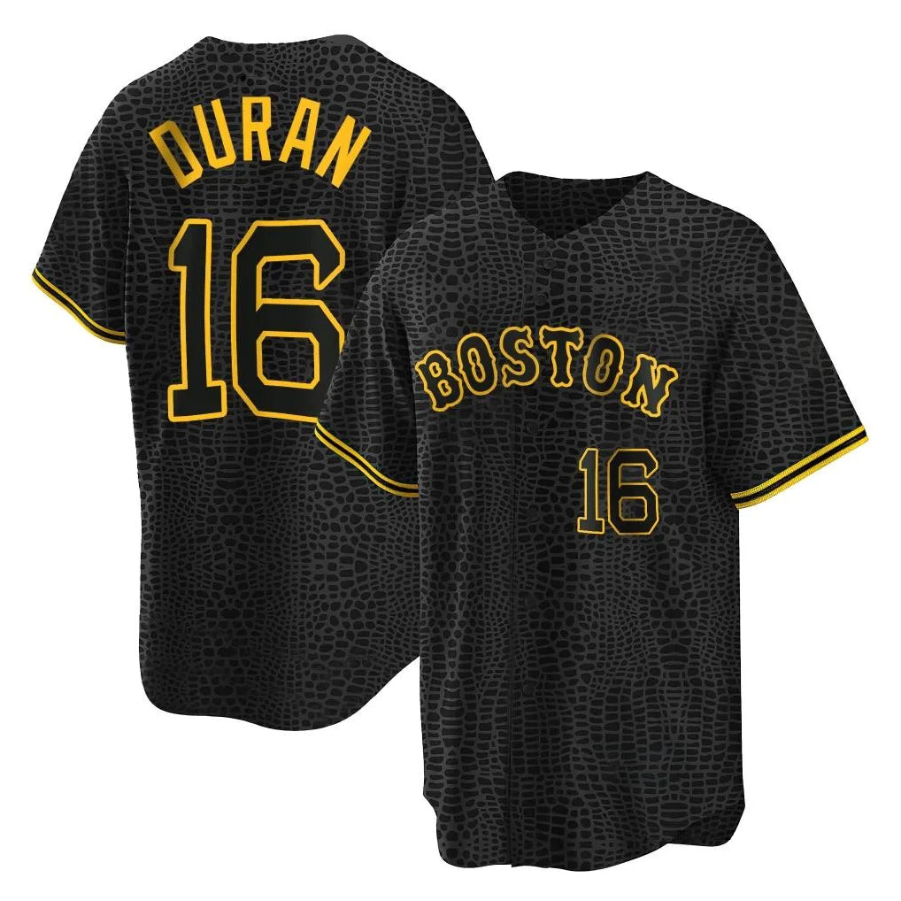 B.Red Sox #16 Jarren Duran Player Black Snake Skin City Home Game Gdoa Stitched Jerseys