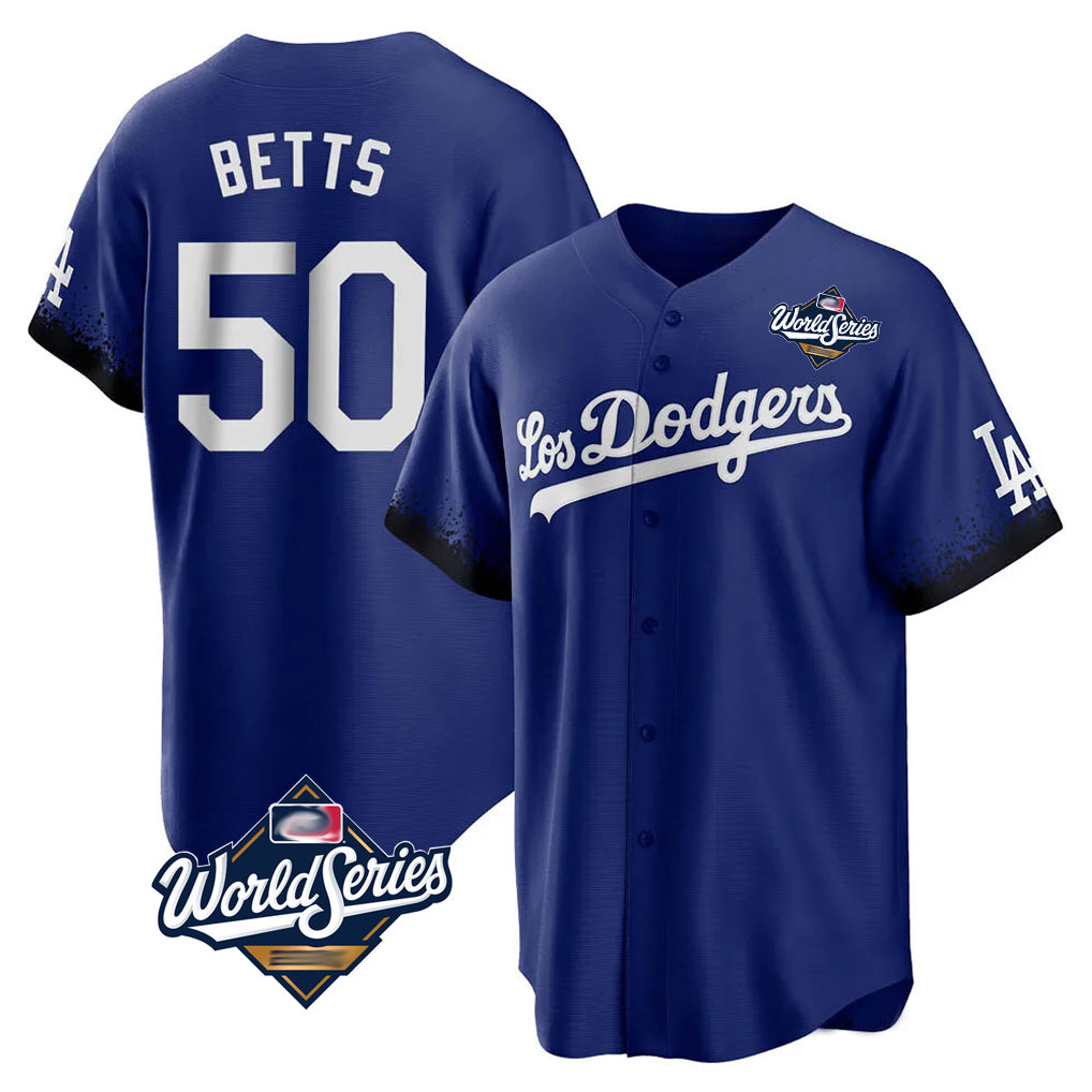 LA.Dodgers #50 Mookie Betts Player Royal World Series City Connect Home Game Fdoa Stitched Jerseys