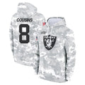 LV.Raiders #8 Kirk Cousins Player Arctic Camo Salute to Service Hoodies Limited Game Gdoa Stitched Jerseys