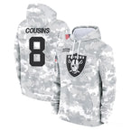 LV.Raiders #8 Kirk Cousins Player Arctic Camo Salute to Service Hoodies Limited Game Gdoa Stitched Jerseys