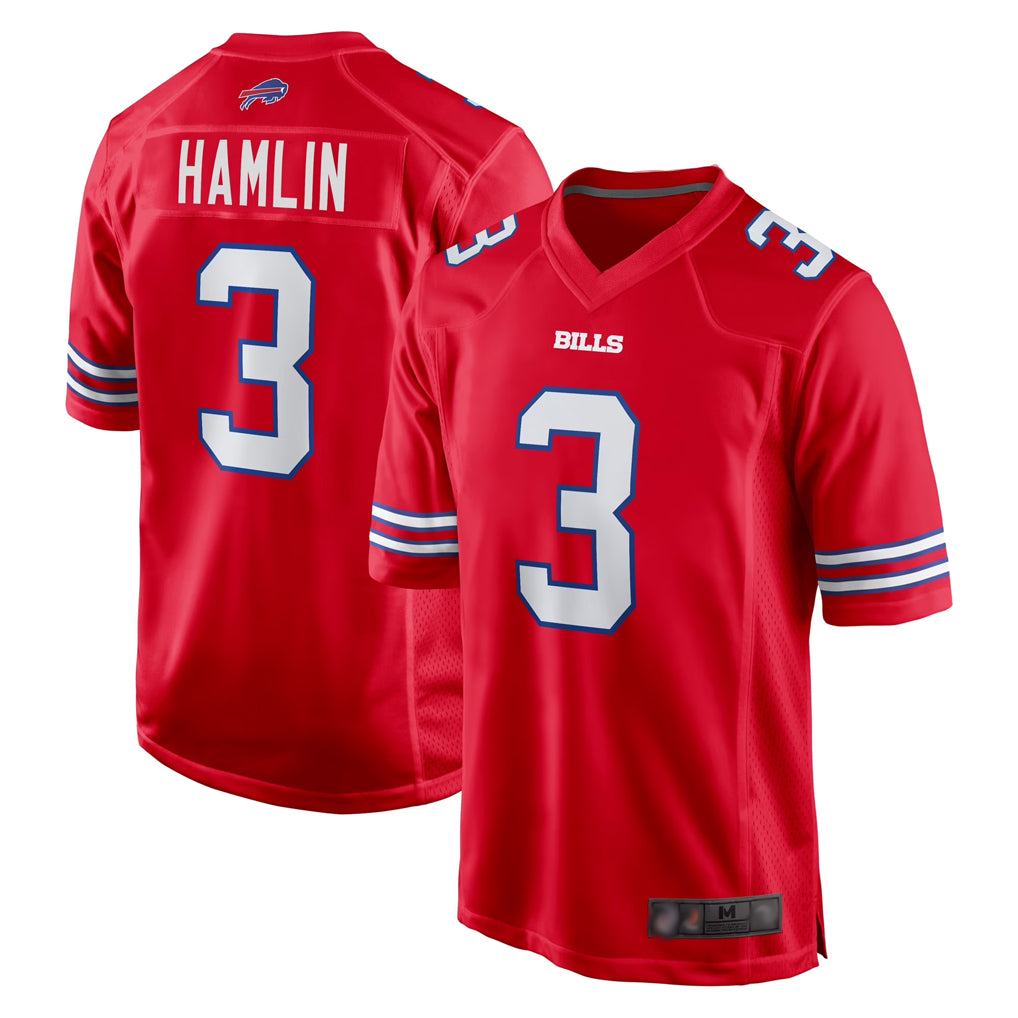 B.Bills #3 Damar Hamlin Player Red Home Game Gdoa Stitched Jerseys