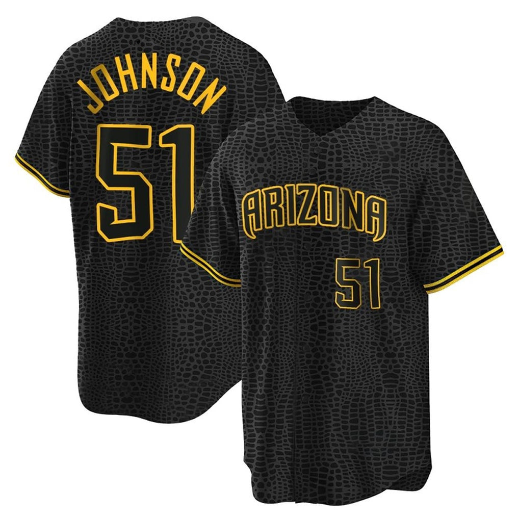 A.Diamondbacks #51 Randy Johnson Player Black Snake Skin City Home Game Gdoa Stitched Jerseys