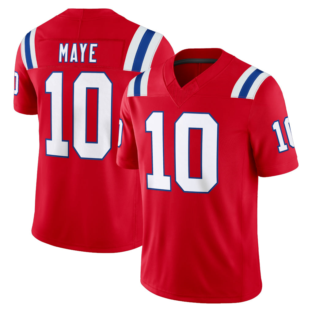 NE.Patriots #10 Drake Maye Player Red Limited Vapor F.U.S.E. Home Game Gdoa Stitched Jerseys