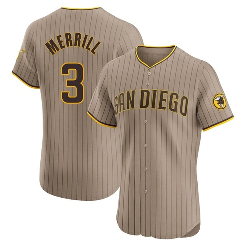 S.Diego Padres #3 Jackson Merrill Player Khaki Home Limited Elite Fdoa Stitched Jerseys