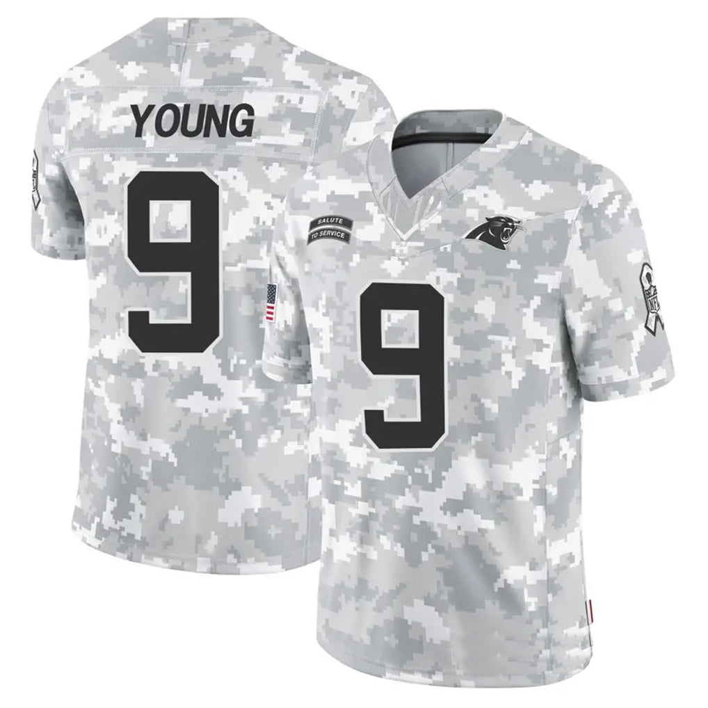 C.Panthers #9 Bryce Young Player Arctic Camo Salute to Service Limited Gdoa Stitched Jerseys