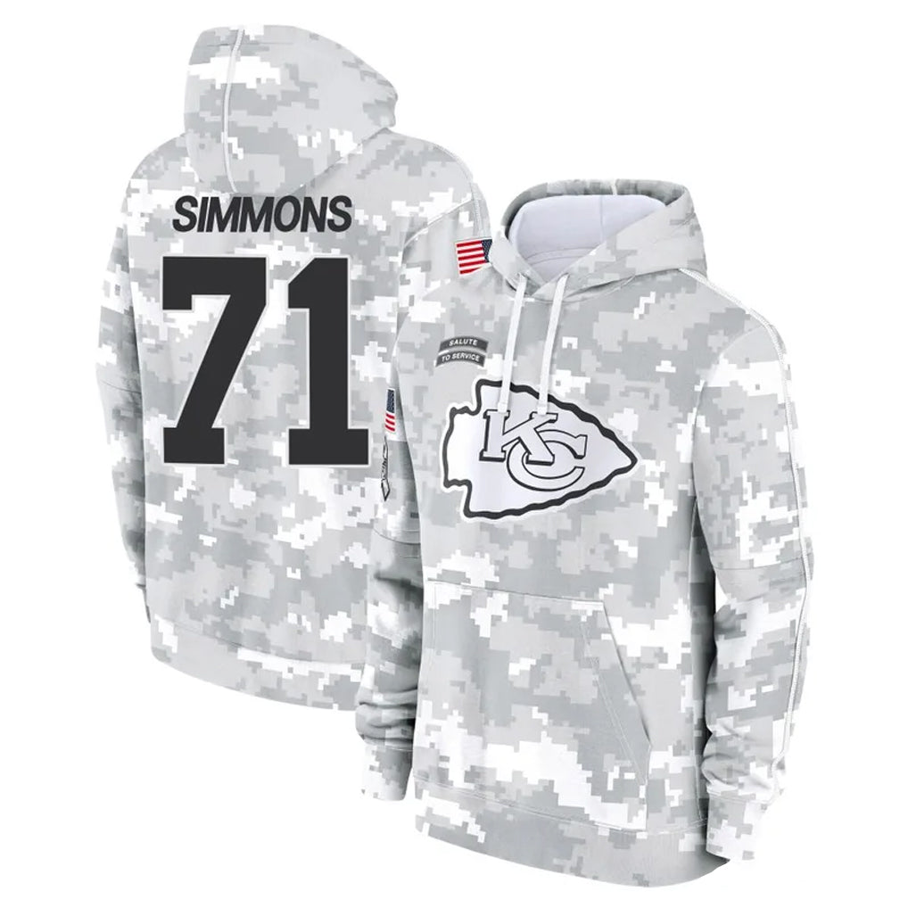 KC.Chiefs #71 Josh Simmons Player Arctic Camo Salute to Service Hoodies Limited Game Gdoa Stitched Jerseys