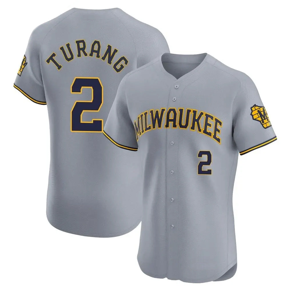 M.Brewers #2 Brice Turang Player Gray Home Limited Elite Fdoa Stitched Jerseys