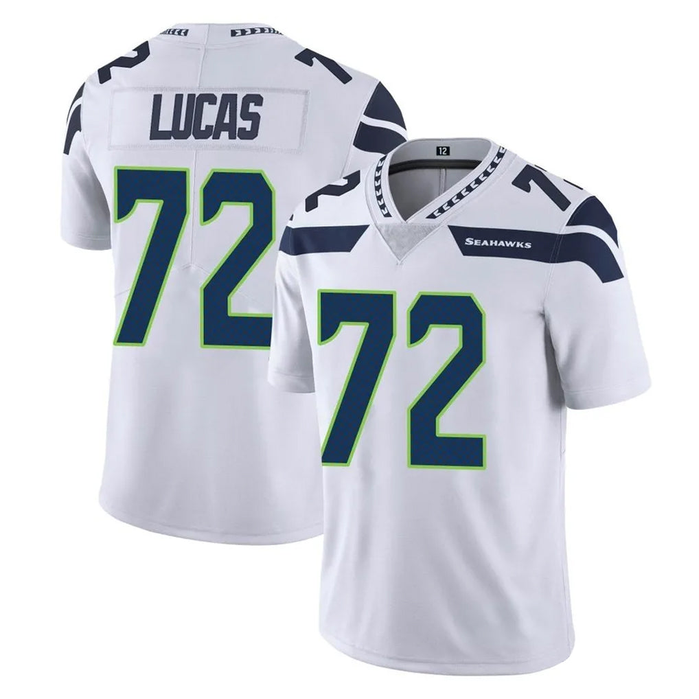 S.Seahawks #72 Abraham Lucas Player White Limited Vapor Untouchable Home Game Gdoa Stitched Jerseys